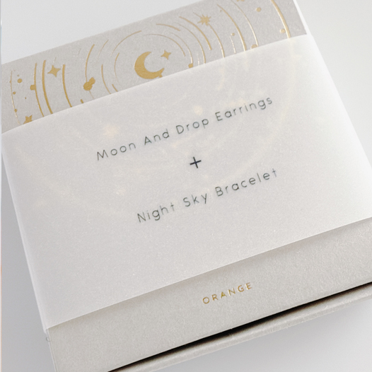 月と雫の耳飾りと夜空のブレスレットセット